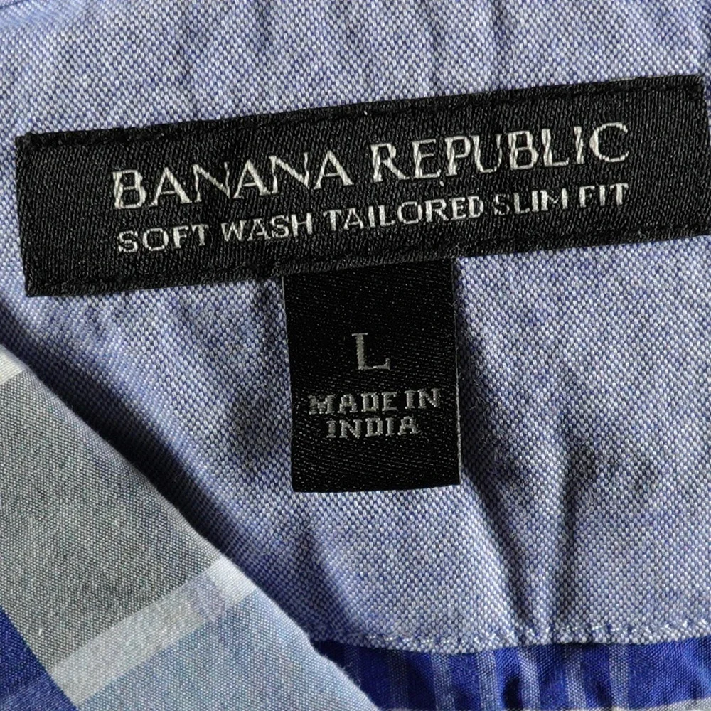 Banana Republic Shirt Mens Large Blue Plaid Long Sleeve Button Up Slim Fit‎